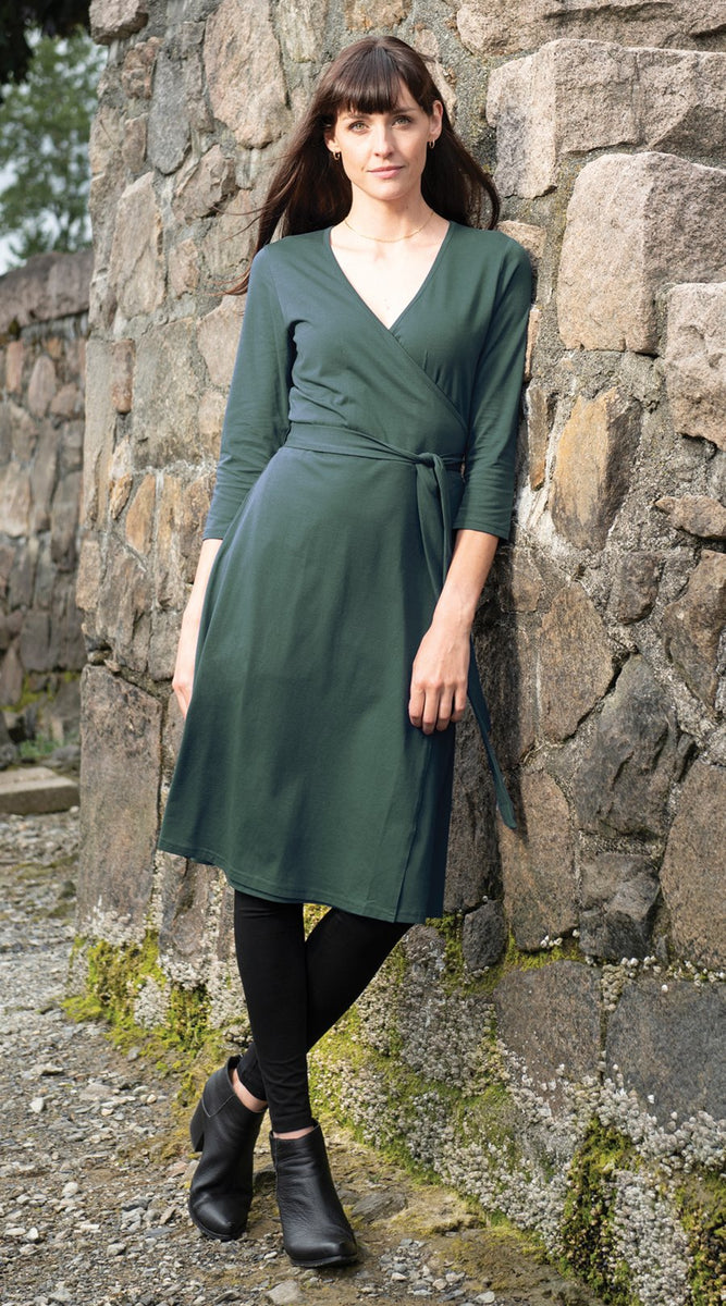 Khaki green shop wrap dress